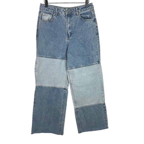 Miou Muse Jeans Womens M Medium 29 Tommi Two Tone Straight Wide Leg Denim Pants - Picture 1 of 6